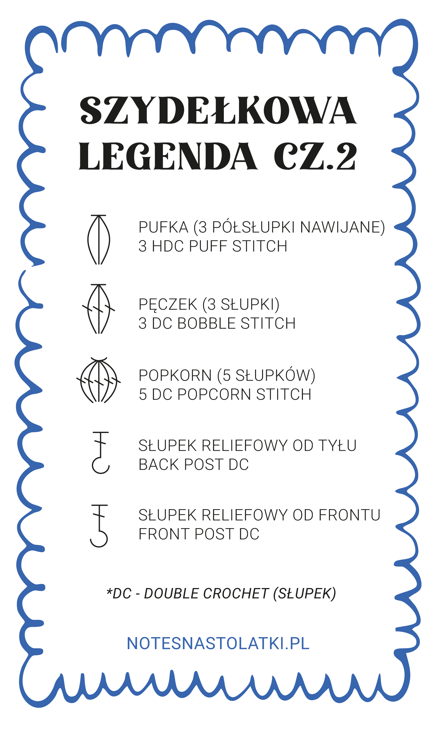 wypukłe ściegi szydełkowe